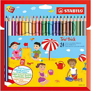 STABILO Matite colorate Trio Thick - diametro mina 4,2 mm - con temperino - colori assortiti - Stabilo - astuccio 24 pezzi STABILO Matite colorate Trio Thick - diametro mina 4,2 mm - con temperino - colori assortiti - Stabilo - astuccio 24 pezzi