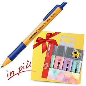 STABILO Offerta 10 Penne a sfera a scatto pointball, Punta media, Fusto in plastica arancio e blu con grip, Inchiostro blu + 4 evidenziatori STABILO BOSS® Original Pastel compresi nel prezzo STABILO Offerta 10 Penne a sfera a scatto pointball, Punta media, Fusto in plastica arancio e blu con grip, Inchiostro blu + 4 evidenziatori STABILO BOSS® Original Pastel compresi nel prezzo