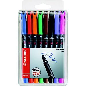 STABILO OHPen Universal, Marcador permanente, punta fina, cuerpo negro de polipropileno con grip, tintade  8 colores surtidos