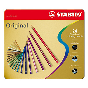 STABILO Original Lápices de colores, cuerpo hexagonal, 24 lápices, caja de metal, mina de 2,5 mm, colores de minas variados STABILO Original Lápices de colores, cuerpo hexagonal, 24 lápices, caja de metal, mina de 2,5 mm, colores de minas variados