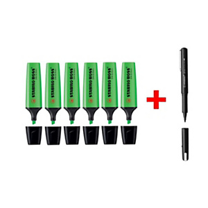 STABILO Pack ahorro 6 unidades STABILO Boss Original Marcador fluorescente, punta biselada, 2-5 mm, Verde + 1 unidad GRATIS de STABILO Driver Rotulador, punta mediana de 0,8 mm, tinta negro STABILO Pack ahorro 6 unidades STABILO Boss Original Marcador fluorescente, punta biselada, 2-5 mm, Verde + 1 unidad GRATIS de STABILO Driver Rotulador, punta mediana de 0,8 mm, tinta negro