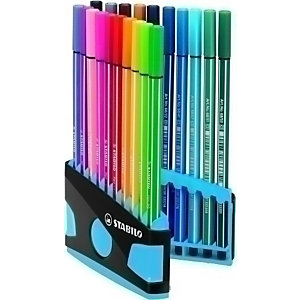 STABILO Pen 68 Color Parade Antracita/Azul claro Rotulador de fibra, Punta de pincel, estuche de 20 rotuladores, trazo 1 mm, colores surtido