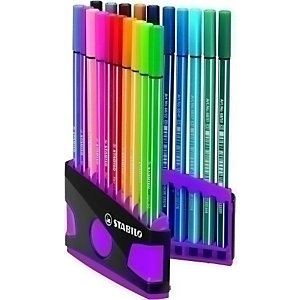 STABILO Pen 68 Color Parade Antracita/Rosa Rotulador de fibra, Punta de pincel, estuche de 20 rotuladores, trazo 1 mm, colores surtido