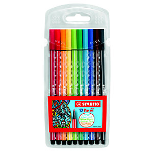 STABILO Pen 68 Penna con punta in fibra, Punta media, Fusto in colori assortiti, Inchiostro in colori assortiti (confezione 10 pezzi)