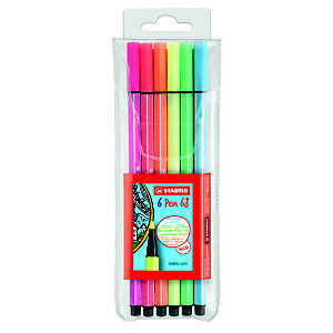STABILO Pen 68 Penna con punta in fibra, Punta media, Fusto in polipropilene in colori assortiti, Inchiostro in colori assortiti (confezione 6 pezzi)