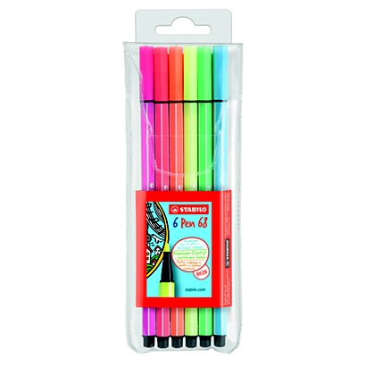 STABILO Pen 68 Penna con punta in fibra, Punta media, Fusto in polipropilene in colori assortiti, Inchiostro in colori assortiti (confezione 6 pezzi) - 1