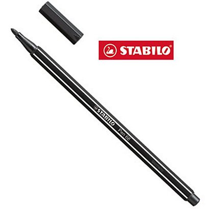 STABILO Pen 68 Penna con punta in fibra, Punta media, Fusto in polipropilene nero, Inchiostro nero (confezione 10 pezzi) - 1
