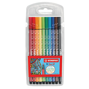 STABILO Pen 68, stylo-feutre avec pointe en fibres, pointe moyenne, couleurs de corps assorties, couleurs d'encre assorties (paquet 10 unités)