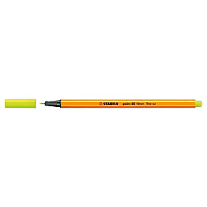STABILO Point 88® Bolígrafo fineliner, punta fina de 0,4 mm, cuerpo naranja de polipropileno, tinta amarillo neón