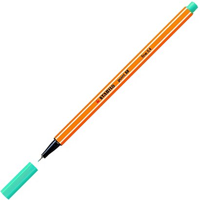 STABILO Point 88® Bolígrafo fineliner, punta fina de 0,4 mm, cuerpo naranja de polipropileno, tinta azul turquesa - 1