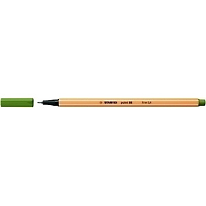 STABILO Point 88 Bolígrafo fineliner, punta fina de 0,4 mm, cuerpo naranja de polipropileno, tinta color verde musgo STABILO Point 88 Bolígrafo fineliner, punta fina de 0,4 mm, cuerpo naranja de polipropileno, tinta color verde musgo
