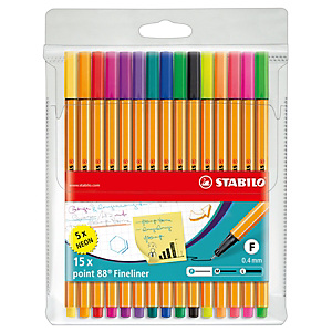 STABILO Point 88® Bolígrafo fineliner, punta fina, cuerpo naranja, colores de tinta variados