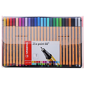STABILO Point 88 Bolígrafo fineliner, punta fina, cuerpo naranja de polipropileno, colores de tinta variados STABILO Point 88 Bolígrafo fineliner, punta fina, cuerpo naranja de polipropileno, colores de tinta variados