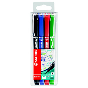 STABILO Sensor® Bolígrafo fineliner, punta extrafina, cuerpo de colores variados, colores de tinta variados: negro, azul, rojo y verde STABILO Sensor® Bolígrafo fineliner, punta extrafina, cuerpo de colores variados, colores de tinta variados: negro, azul, rojo y verde