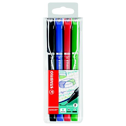 STABILO Sensor® Bolígrafo fineliner, punta extrafina, cuerpo de colores variados, colores de tinta variados: negro, azul, rojo y verde - 1