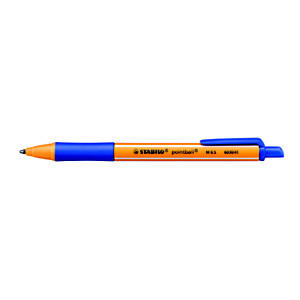 STABILO Stylo bille rétractable, Pointball, pointe moyenne, avec zone de préhension, corps en plastique bleu et jaune, encre bleue STABILO Stylo bille rétractable, Pointball, pointe moyenne, avec zone de préhension, corps en plastique bleu et jaune, encre bleue