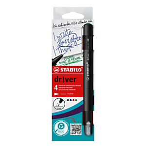 STABILO Stylo-feutre Dr!ver pointe fine (0,4 mm) - Corps en plastique biosourcé - Pochette de 4 couleurs STABILO Stylo-feutre Dr!ver pointe fine (0,4 mm) - Corps en plastique biosourcé - Pochette de 4 couleurs