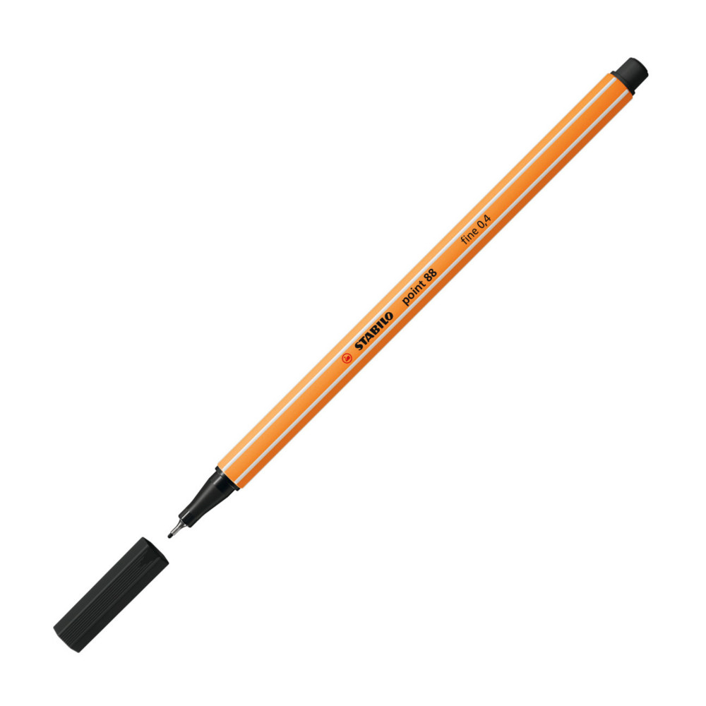 Lot de 2 - STABILO Stylo-feutre, Point 88, pointe fine (0,4 mm), corps en polypropylène orange, encre noire