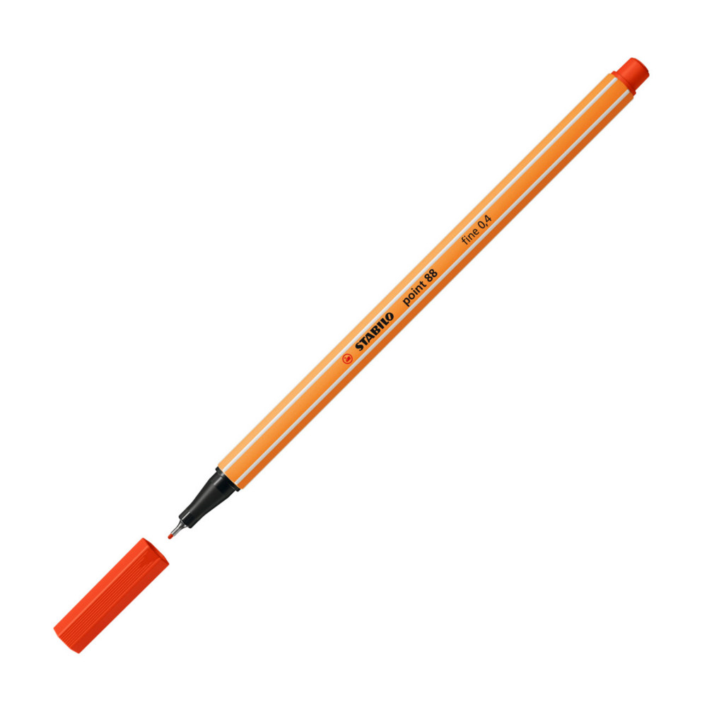 Lot de 2 - STABILO Stylo-feutre, Point 88, pointe fine (0,4 mm), corps en polypropylène orange, encre rouge