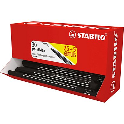 Stabilo Stylo-feutre PointMax pointe large 0,8 mm en nylon - Noir - Boîte de 30