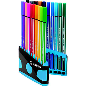 STABILO Stylo-feutres Pen 68, ColorParade, étui de 20 feutres, pointes moyennes, couleurs d'encre assorties