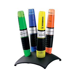 STABILO Surligneurs LUMINATOR® avec support de bureau, couleurs fluorescentes assorties, pointe biseautée 2 + 5 mm - Lot de 4