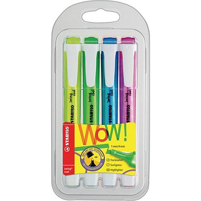 STABILO Surligneurs swing® cool couleurs fluorescentes assorties dans un étui en plastique pointe biseautée 1 + 4 mm 275/4 lot de 4