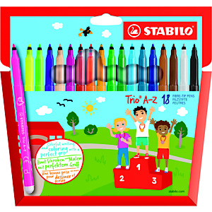 STABILO Trio AZ Rotuladores de colores, funta fina, trazo 0,7 mm, 18 rotuladores, colores surtidos STABILO Trio AZ Rotuladores de colores, funta fina, trazo 0,7 mm, 18 rotuladores, colores surtidos