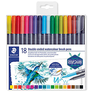 Staedtler 3001 Design Journey Doble punta Rotulador de 2 puntas de fibra, punta fina de 0,5 y 0,8 mm, estuche de 18 rotuladores, colores  surtidos