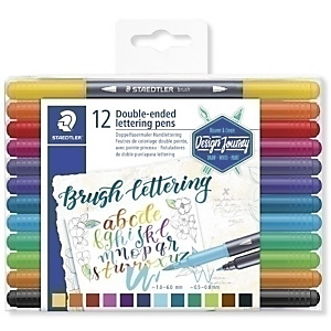 STAEDTLER 3002 Design Journey Rotulador punta de fibra, doble punta, dos puntas, especial Lettering, estuche de 12, colores surtidos STAEDTLER 3002 Design Journey Rotulador punta de fibra, doble punta, dos puntas, especial Lettering, estuche de 12, colores surtidos