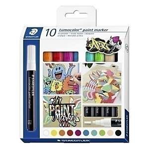 STAEDTLER 349 Lumocolor Paint Rotulador de pintura, no permanente, fibra, estuche de 10, colores surtidos STAEDTLER 349 Lumocolor Paint Rotulador de pintura, no permanente, fibra, estuche de 10, colores surtidos