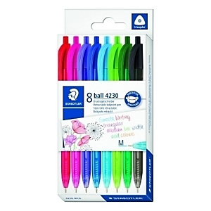 Staedtler 4230 Bolígrafo de punta de bola, retráctil, punta mediana de 1 mm, cuerpo rojo, tinta 8 colores surtidos Staedtler 4230 Bolígrafo de punta de bola, retráctil, punta mediana de 1 mm, cuerpo rojo, tinta 8 colores surtidos