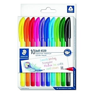 Staedtler 4320 Bolígrafo de punta de bola, punta mediana de 1 mm, cuerpo verde, tinta 10 colores surtidos Staedtler 4320 Bolígrafo de punta de bola, punta mediana de 1 mm, cuerpo verde, tinta 10 colores surtidos