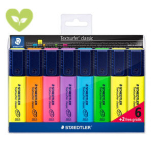 STAEDTLER 6 Evidenziatori Textsurfer® classic, Punta a scalpello, Tratto 1 - 5 mm, Colori Assortiti + 2 in omaggio STAEDTLER 6 Evidenziatori Textsurfer® classic, Punta a scalpello, Tratto 1 - 5 mm, Colori Assortiti + 2 in omaggio