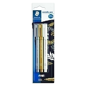 STAEDTLER 8323 Metallic Marcador tinta opaca no permanente, blister de 3, colores surtidos, blanco, oro y plata STAEDTLER 8323 Metallic Marcador tinta opaca no permanente, blister de 3, colores surtidos, blanco, oro y plata