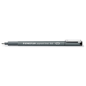 Staedtler Bolígrafo fineliner pigmento delineador 308, calibrado, punta fina, cuerpo gris, tinta negra