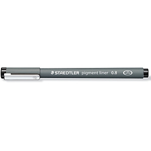 Staedtler Bolígrafo fineliner pigmento delineador, calibrado, punta de 0,8 mm, cuerpo gris, tinta negra