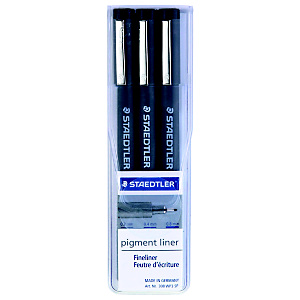 Staedtler Bolígrafo fineliner pigmento delineador, calibrado, tamaños de punta variados, cuerpo negro, tinta negra