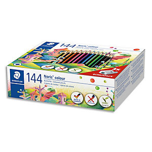 STAEDTLER Classpack de 144 crayons de couleur Noris colour 185 Wopex assortis + 3 taille-crayons offerts