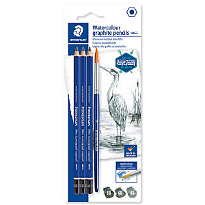 Staedtler Design Journey 100A Lumograph Aquarell Lápiz ecológico acuerable de grafito, mina de 3,6 mm 4B, 6B y 8B, cuerpo hexagonal + pincel nº 8 redondo Staedtler Design Journey 100A Lumograph Aquarell Lápiz ecológico acuerable de grafito, mina de 3,6 mm 4B, 6B y 8B, cuerpo hexagonal + pincel nº 8 redondo