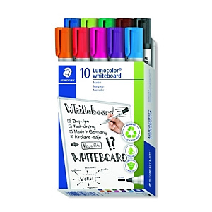STAEDTLER Lumocolor 351-S, rotulador para pizarra blanca, punta ojival, 2 mm, caja de 10, colores surtidos STAEDTLER Lumocolor 351-S, rotulador para pizarra blanca, punta ojival, 2 mm, caja de 10, colores surtidos