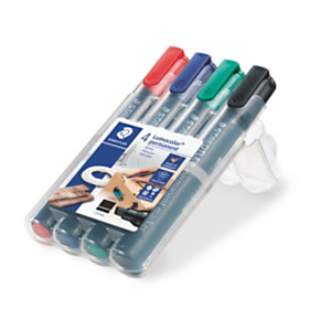 STAEDTLER Lumocolor Lumocolor® 350 Marcador permanente, punta biselada de 2-5 mm, 4 colores surtidos