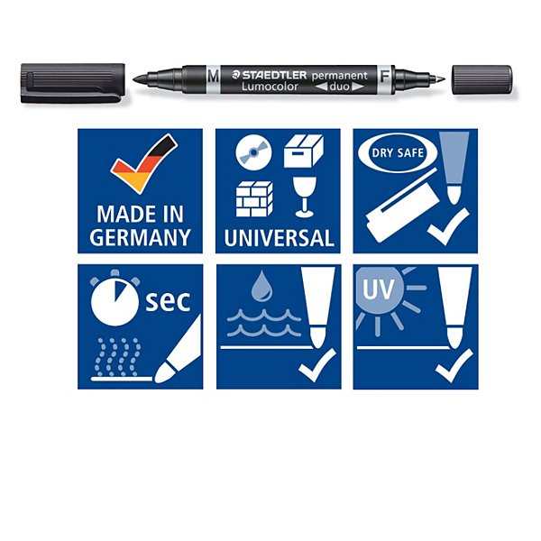 Staedtler Lumocolor Marqueur permanent Lumocolor Duo - Pointes fine et moyenne 1.5 mm - Noir - 3