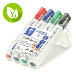 STAEDTLER Lumocolor Rotulador Lumocolor® para pizarra blanca de punta ojival de 2 mm en pack de 4 de colores variados