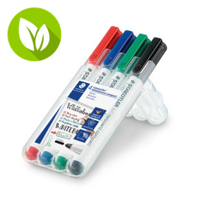 STAEDTLER Lumocolor Rotulador para pizarra blanca Lumocolor® no permanente con punta ojival de 1 a 2 mm de trazo, en pack de 4 unidades de colores variados