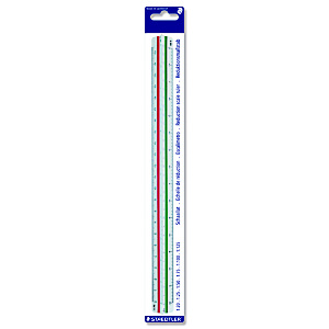 Staedtler Mars® 561 Escalímetro, Regla con escala de reducción, Escalas: 1:20, 1:25, 1:50, 1:75, 1:100, 1:125, Códigos de colores, 30 cm