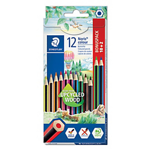 Staedtler Noris 185 Crayon de couleur hexagonal en bois upcyclé coloris assortis - Etui en carton de 10 + 2 offerts Staedtler Noris 185 Crayon de couleur hexagonal en bois upcyclé coloris assortis - Etui en carton de 10 + 2 offerts