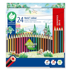 Staedtler Noris 185 Crayon de couleur hexagonal en bois upcyclé coloris assortis - Etui en carton de 20 + 4 offerts