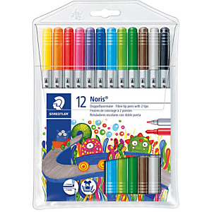 Staedtler Noris Club, 320, Rotulador de puntas de fibra, dos puntas, doble punta, cuerpo plateado, tinta de colores surtidos