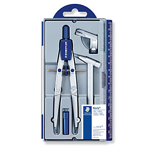 Staedtler Noris Club®, Conjunto de compás escolar con adaptador universal, barra extensora y caja de minas